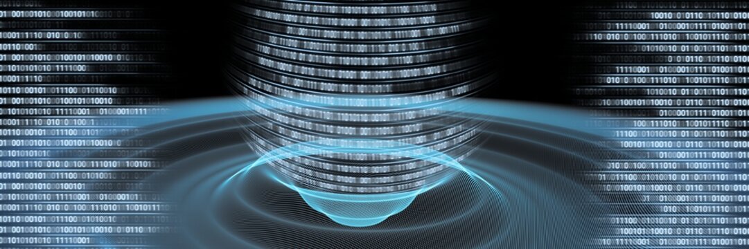 Code binary interface and blue swirl background