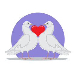 Doves Holding Red Heart Symbol Love by Neck Vector