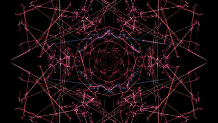 Abstract artwork. Colorful lines with particles on black background.