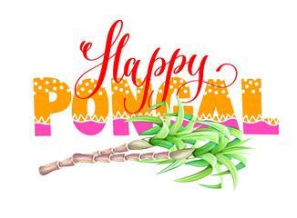 happy pongal hand lettering inscription text to south indian har