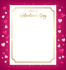 Happy Valentine's Day banner conception as top view position along with heart decor beside boarder and some confetti on ground ,artwork usage in advertising decorative or celebrate for special offer