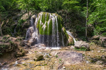 Fototapeta na wymiar Waterfall Silver streams in Crimea Ukraine