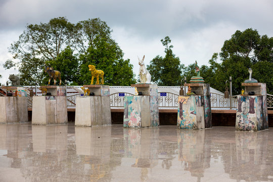 Temple in mountain with Gold Big Buddha is highest point of Koh Sumui, Thailand
