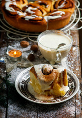 Egg Nog Cinnamon Rolls..style rustic .selective focus.