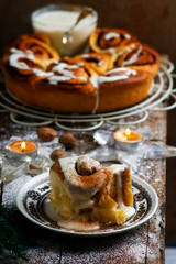 Egg Nog Cinnamon Rolls..style rustic .selective focus.