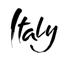 Italy hand lettering. Name of country. Ink illustration. Modern brush calligraphy. Isolated on white background.