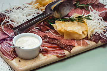 dish with chopped sausage