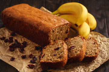 Homemade banana bread with cranberry.
