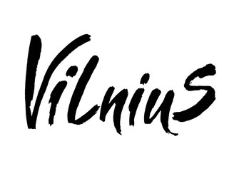 Vilnius, Lithuania. Capital city typography lettering lettering isolated on the white background.Hand drawn brush calligraphic. Vector