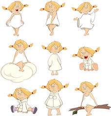 Set of  Cartoon Illustration cheerful girls for you Design