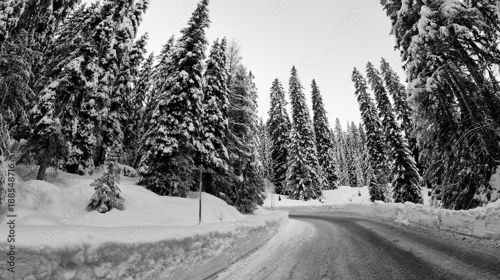 Wall mural Snowy Landscape of Dolomites Mountains during Winter