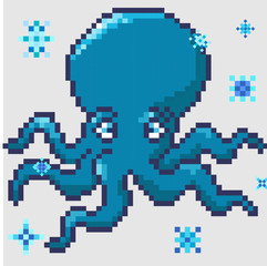 cute octopus painted in pixel art style