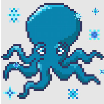 Cute Octopus Painted In Pixel Art Style