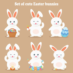 Cute vector illustration of a rabbit. Easter cartoon rabbit isolated on a brown background