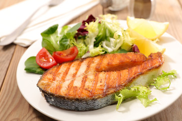 grilled salmon steak with salad