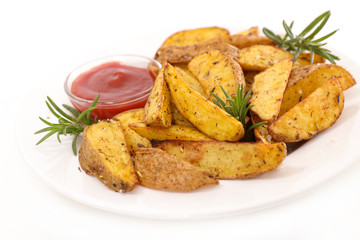 fried potatoes and ketchup