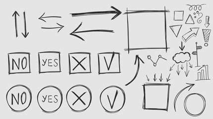 hand-drawn subjects on business, frames, buttons, web, graphics
