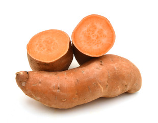 Sweet potatoes on white