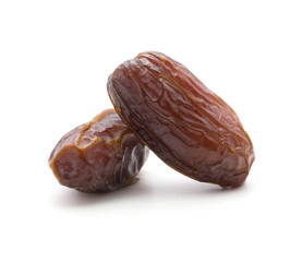 Two date fruits Medjool isolated on white background ripe and dried.