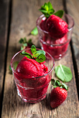 Homemade strawberry sorbet