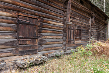Closed old wooden barn door
