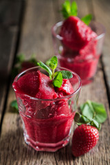 Homemade strawberry sorbet