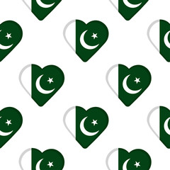 Seamless pattern from hearts with flag of Pakistan.