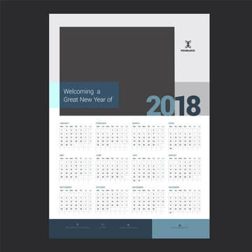 A3 one page wall calendar 2018