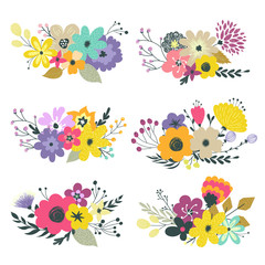 Fototapeta na wymiar Colorful vector set of floral compositions in gentle colors.