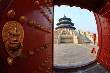 Temple of Heaven in Beijing ,the famous attraction , China with copy space. focus only foreground