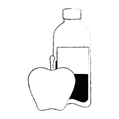 bottle water plastic with apple vector illustration design