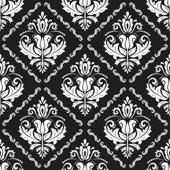Classic seamless vector pattern. Damask orient ornament. Classic vintage black and white background