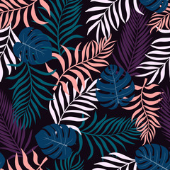 Tropical background with palm leaves. Seamless floral pattern. Summer vector illustration