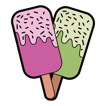 two ice cream stick cold sweet dessert vector illustration