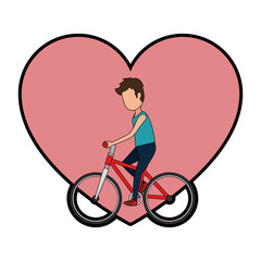 man riding bicycle with heart love vector illustration design