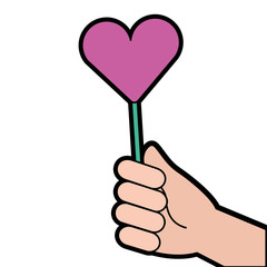 hand holding lollipop sweet candy vector illustration