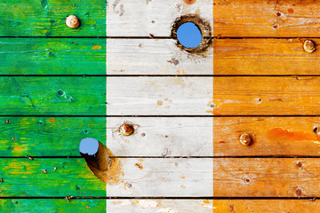 Ireland flag painted on old weathered boards