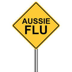 yellow triangle warning sign, Caution - aussie Flu Shots Ahead, vector Flu aussie Season Warning  H1N1