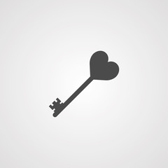 Key with heart valentines day vector icon
