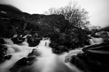 Snowdonia Black and White Waterfall