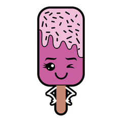 kawaii ice cream stick cartoon character vector illustration