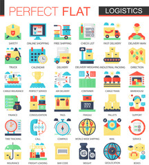 Logistics transportation vector complex flat icon concept symbols for web infographic design.