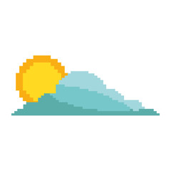 pixelated cloud and sun weather day vector illustration