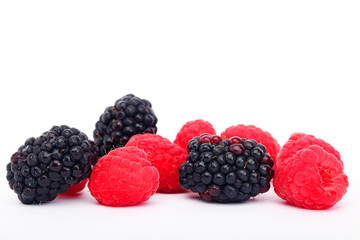 close up of balckberry and raspberry isolated on white backgrou