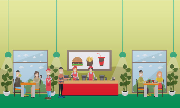 Fast food restaurant concept vector flat illustration