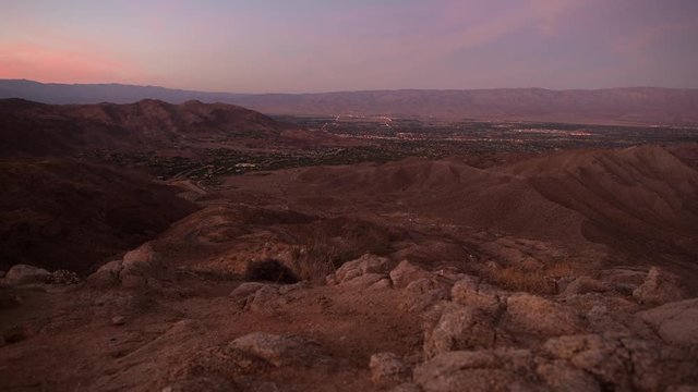 Coachella Valley and Mountains Summer Sunset. Palm Desert, Palm Springs and La Quinta City in the Valley. California, USA.