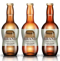 Beer bottles Vector realistic. Product packaging vintage label design. 3d illustrations mock up