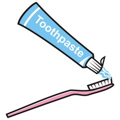 Dental hygiene, toothpaste and toothbrush, vector illustration, applying toothpaste