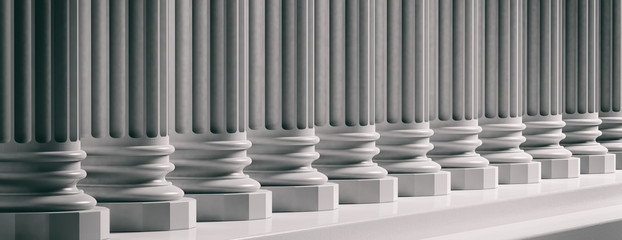 Court facade. Marble classical pillars background. 3d illustration