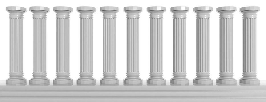 Marble pillars on white background. 3d illustration